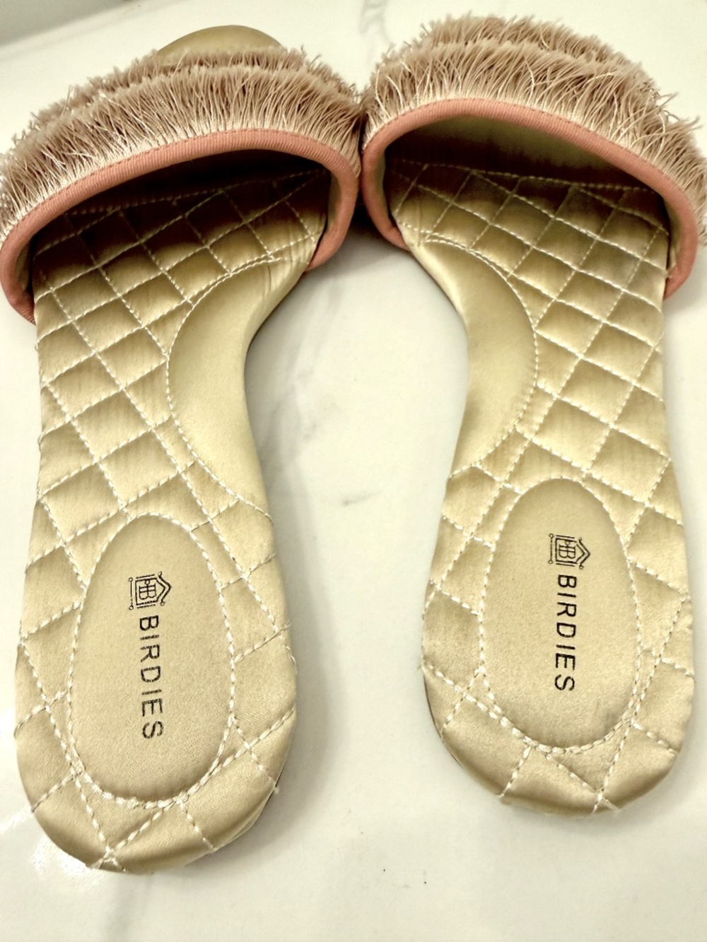 BIRDIES The Sparrow Blush Pink Fringe Slides 8.5 - Picture 3 of 6